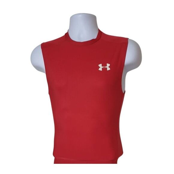 Under Armour Sleeveless Compression Shirt M Red HeatGear Athletic Runners Top - Picture 1 of 5